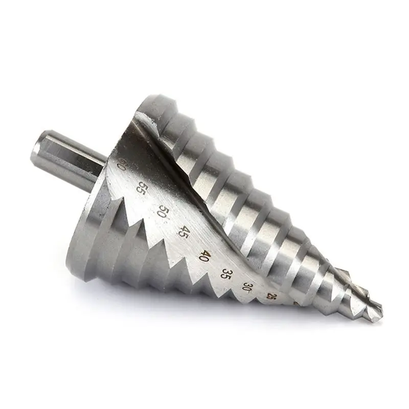 [HOT!A34R】 6-60Mm Step Drill Bit Spiral Groove Pagoda Hole Metal Sheet Cone Drill Bit Triangular Shank Step Hole Opener Reamer