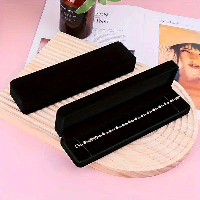1pc Jewelry Necklace Box Women's Pendant Storage Box Flannel Necklace Pendant Box Velvet Rectangular Pendant Necklace Gift Box