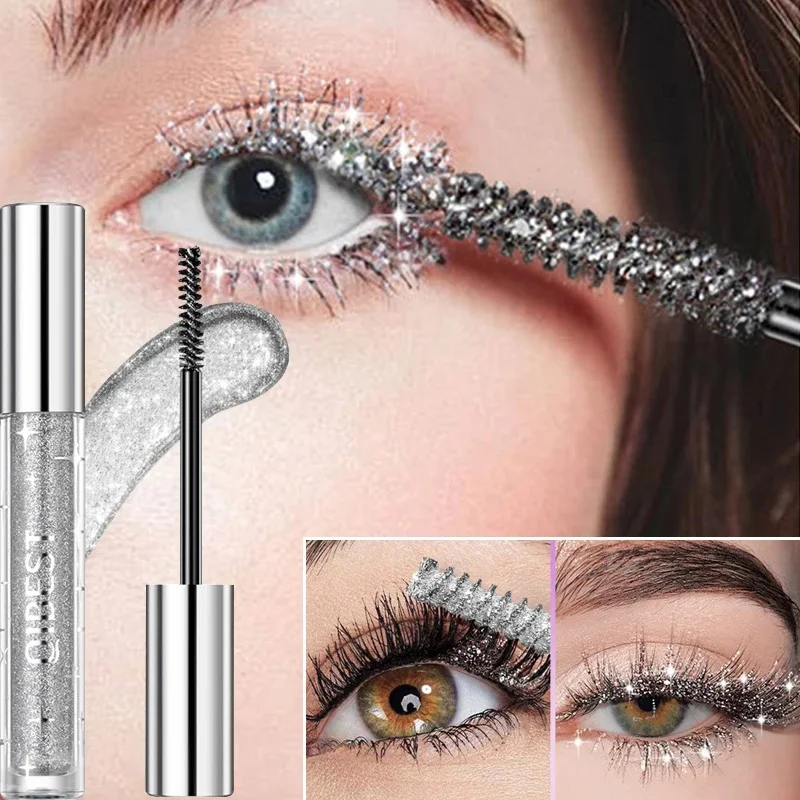 QIBEST Silber Diamant Glitzer Mascara Langanhaltendes Make-up 3D Volumen Wimpern Schimmer Curling Gold Lila Mascara Wimpernkosmetik