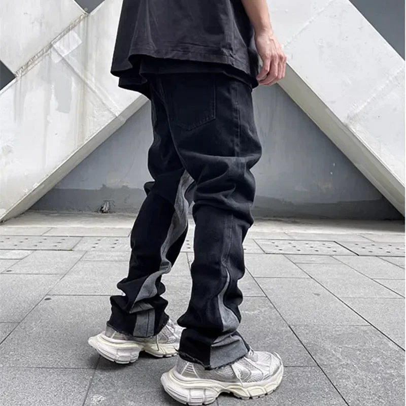 

2024 AOSHIYA Y2K Fashion Patchwork Black Baggy Flare Jeans Pants For Men Clothing Straight Women Casual Long Trousers Ropa