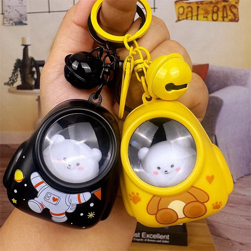 MINISO LED Night Light Cartoon Animal Backpack Light Keychain Creative Car Key Pendant Fun Bag Charm Cute Keyring Jewelry