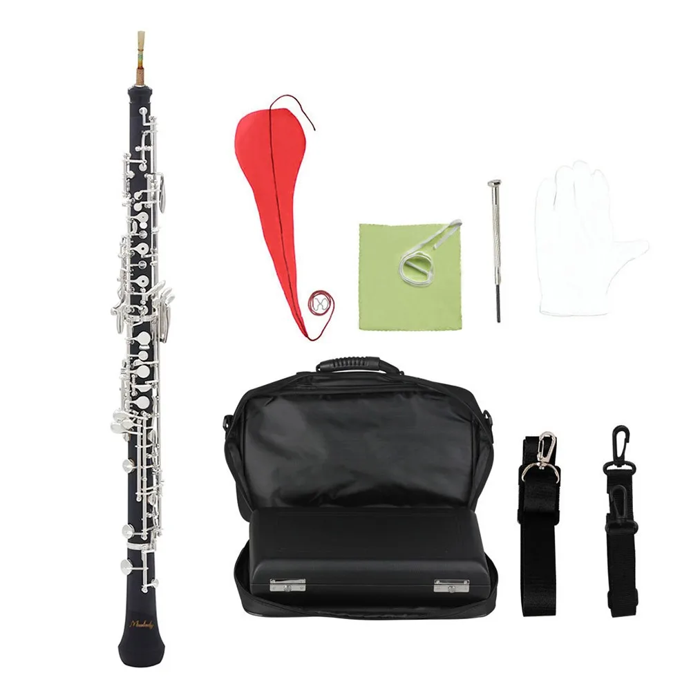 

Professional C Key Oboe Semi-automatic Style Silver Plated Keys Woodwind Instrument with Oboe Reed Gloves Leather Case C