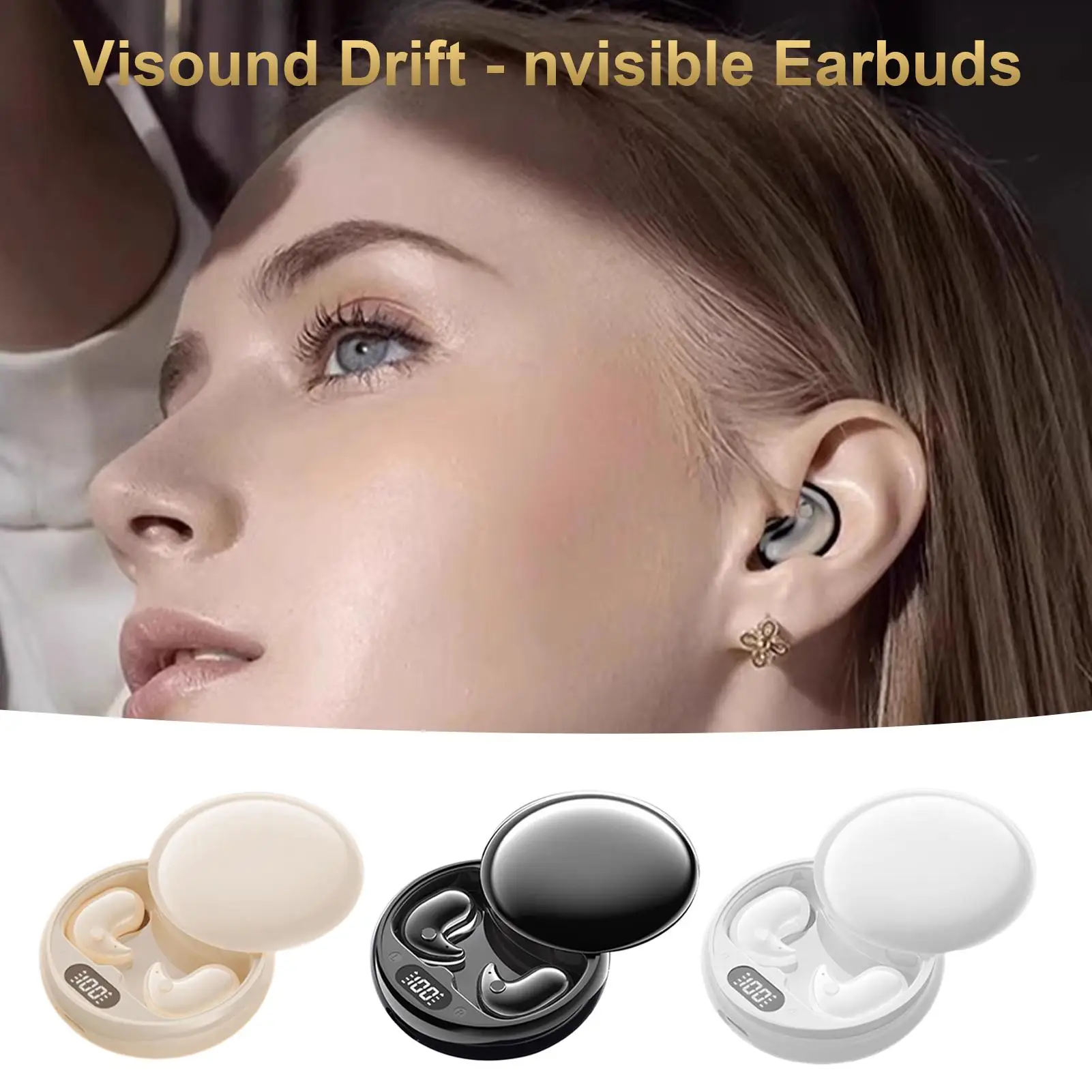 غير مرئية النوم سماعات الأذن سماعات أذن صغيرة غير مرئية للنوم قابلة للشحن الأذن براعم LED عرض سدادة الأذن للرجال والنساء