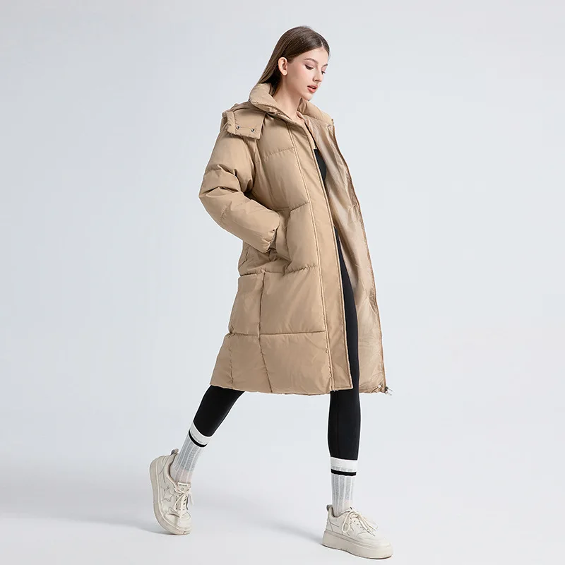 Thiened down Cotton Jaet المرأة الشتاء طويلة فوق الركبة فضفاضة أسفل Jaet ملابس خارجية ألياف البوليستر طويلة Sve سستة Clo... #5