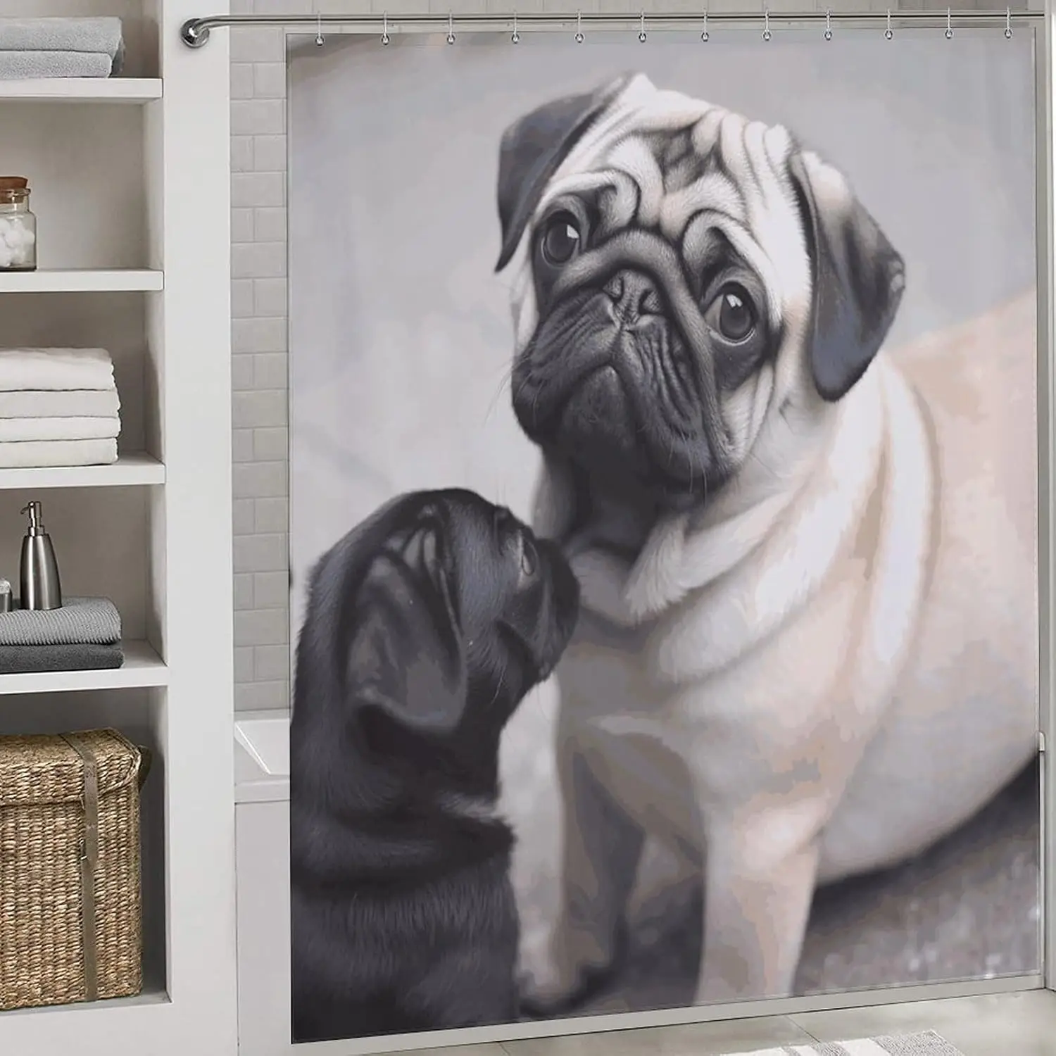 

Симпатичные занавески для душа с изображением мопса для ванной комнаты, легкие водонепроницаемые моющиеся тканевые занавески для душа в стиле бохо, современный фермерский дом