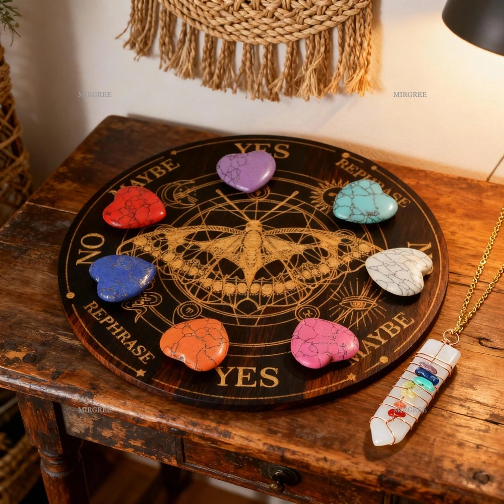 1/8/9 Pcs7 Heart-shaped Crystal with Divination Board and Necklace, Used for Meditation, Yoga, and Spiritual Decoration