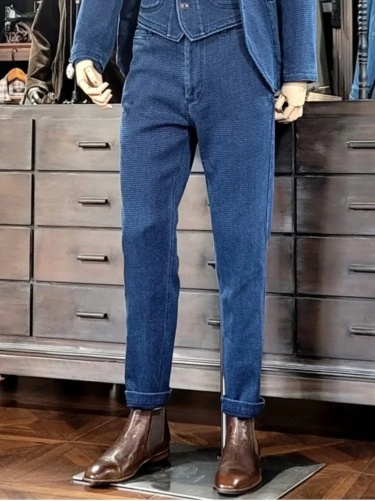 Amekaji Style Vintage Blue Pants Men's Straight-Leg Casual Good Quality Trousers