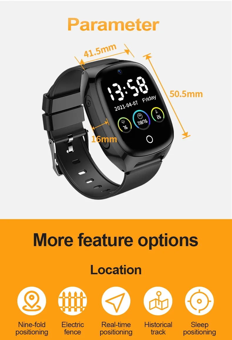 D300 4G Elderly Smart Watch Anti-lost GPS SOS Tracker Locator Heart Rate Blood Pressure Smartwatch for Elder Women Men Safety