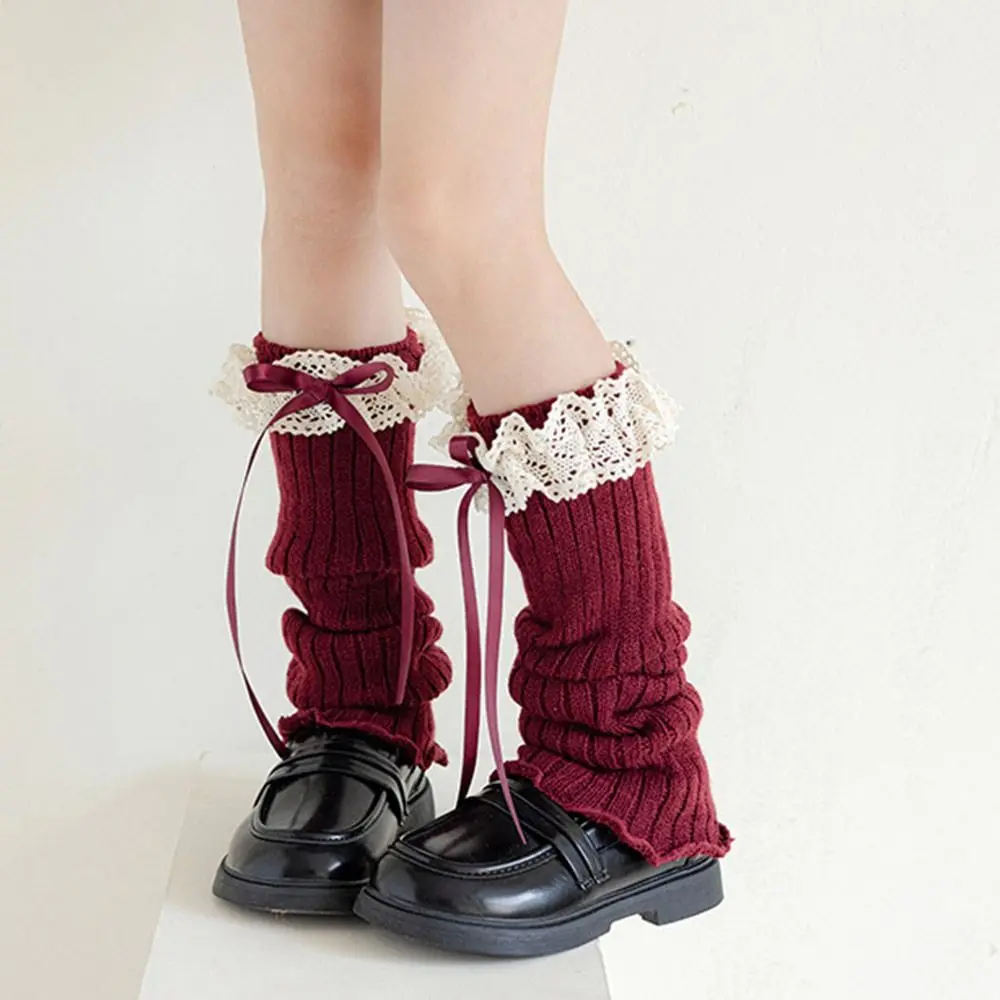Harajuku Solid Color Kids Lace Leg Warmers Lace Trim Knitted Children's Foot Warmer Sweet Style Lolita Style Socks Winter Season