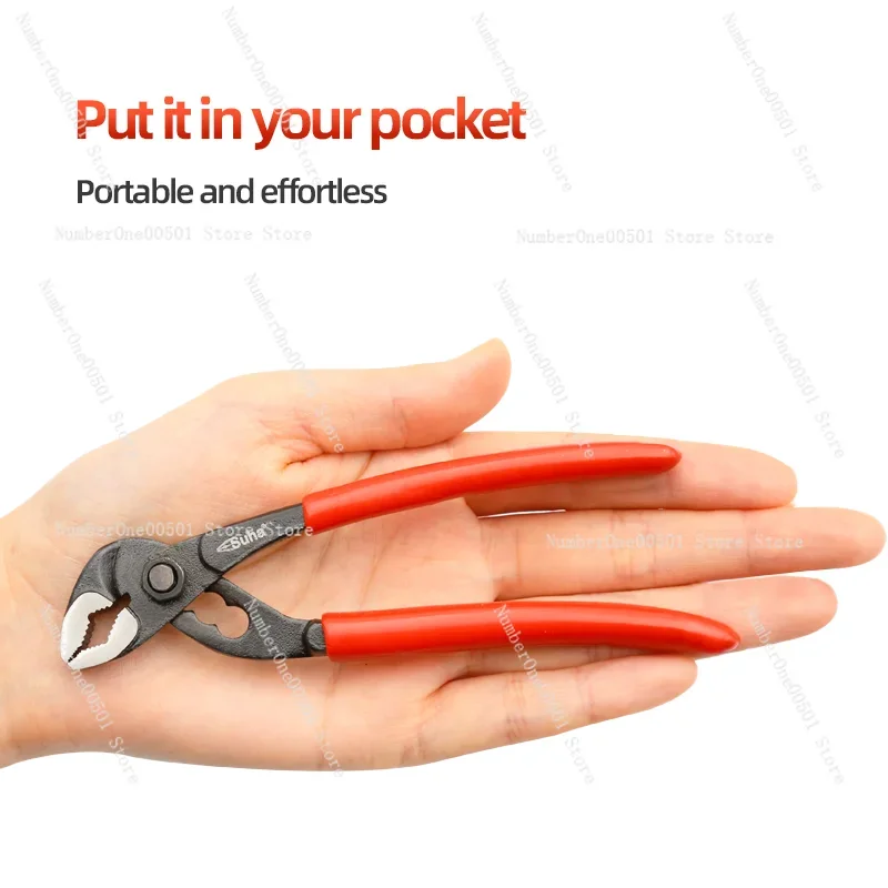 SUHA 5-Inch Household Refinement Multifunctional Water Pump Pliers No Button ultra-thin Mini Pipe Wrench 4 Adjustable Gear