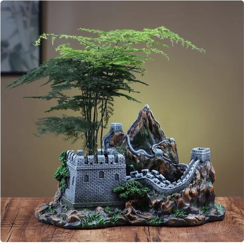 Resin Pastoral Micro-landscape Bonsai Pot,Great-Wall,Creative Interior Personality Decoration, Chinese House, New