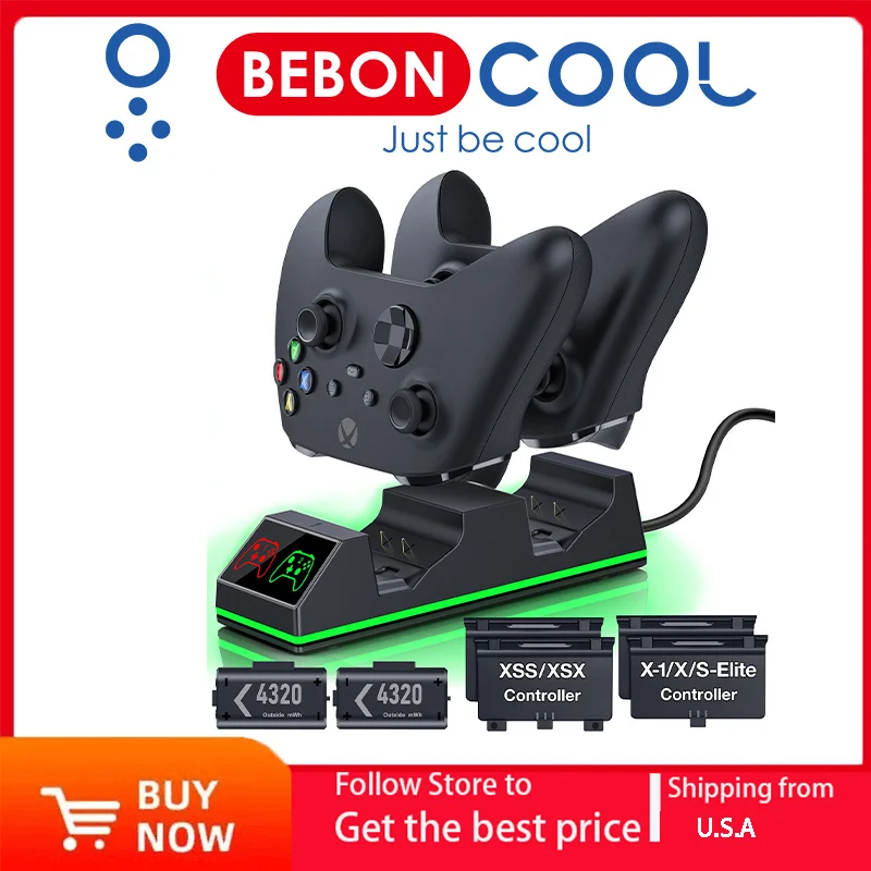 BEBONCOOL 4320mWh Rechargeable Controller Battery Pack USB-C Charging Cable For Xbox One X/S/Elite Controller Battery Charger