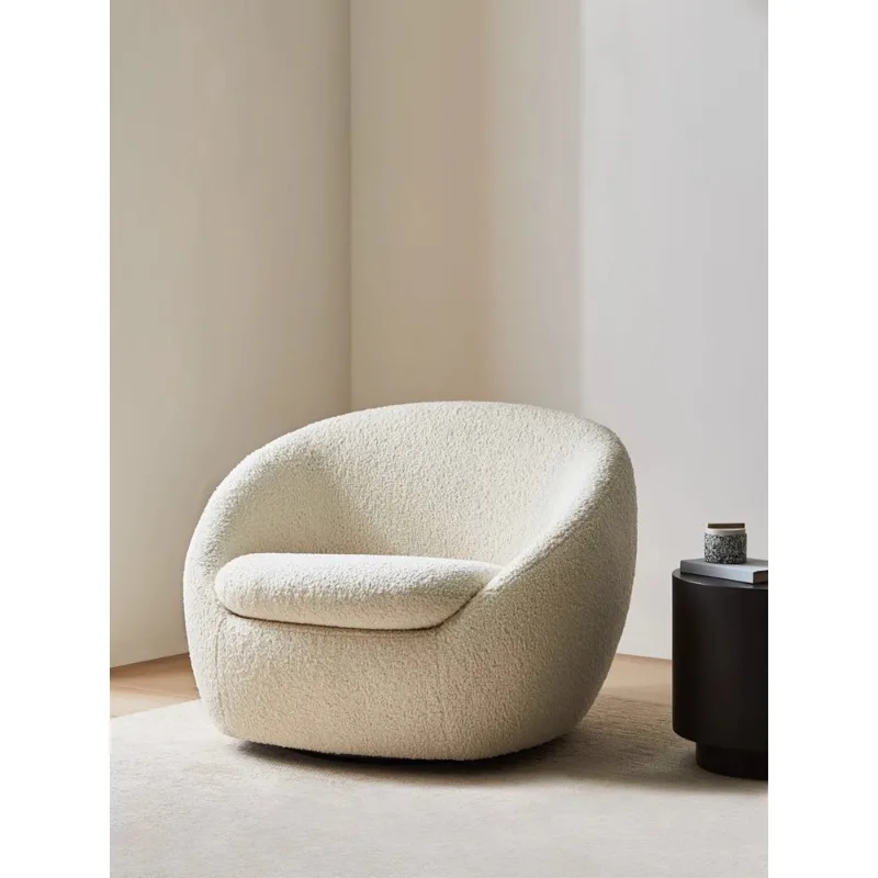 Customized Nordic rotating cream style single person sofa chair, light luxury living room balcony leisure chair, lamb plush circ