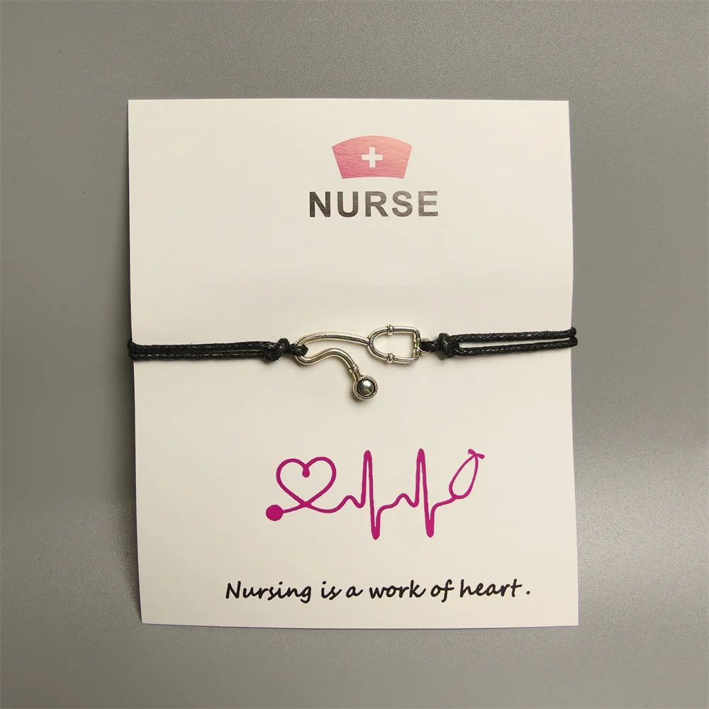 Vintage Alloy Stethoscope Bracelet with Card Heartbeat Design Nurse Jewelry Accessory Gift for Medical Student Nursing Graduates