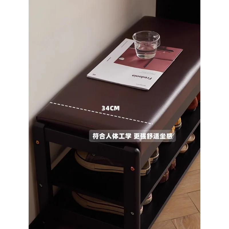 American style solid wood shoe change Multi-layer bench soft wrapped surface sitting stool for bedroom living room