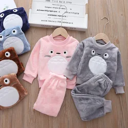 New Cartoon Mouse Pajama Sets For Baby Boys Girls Winter Plus Velvet Thick Flannel Homewear Children Warm Sleepwear Suit 2Pcs