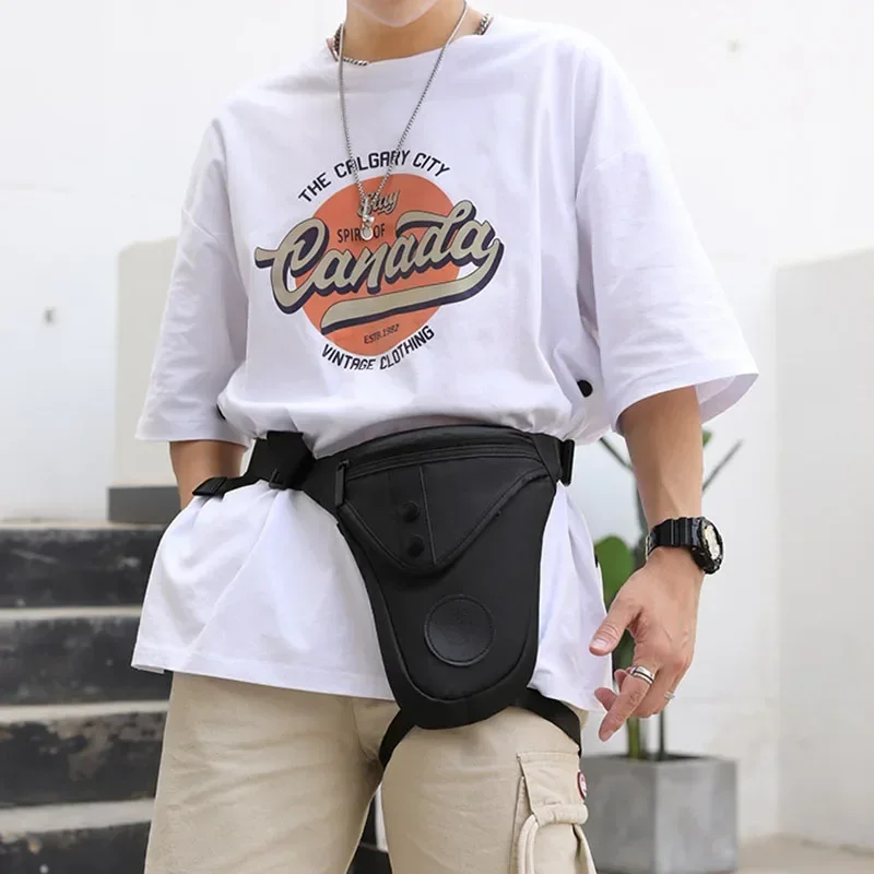 ผู้ชายไนลอนวางขากระเป๋าต้นขา Fanny Pack สําหรับรถจักรยานยนต์ Multi-Function ไหล่ Messenger ชายสะโพก Bum เข็มขัดเอวกระเป๋า