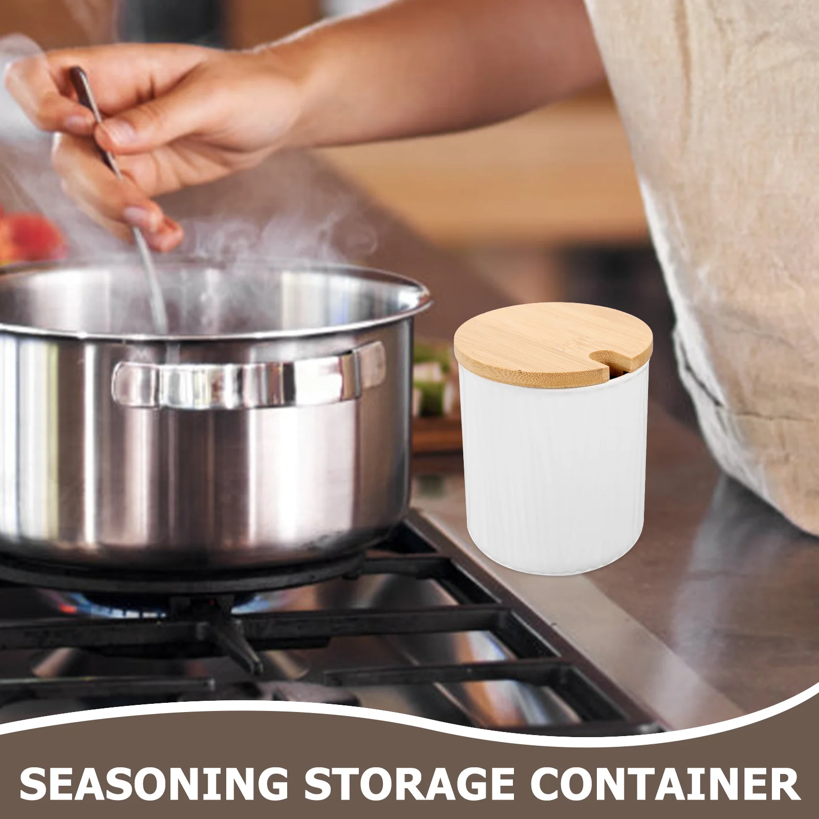 

Ceramic Seasoning Jar Multipurpose Condiment Container Bamboo Lid Easy Clean Safe Practical Tea Coffee Spice Storage