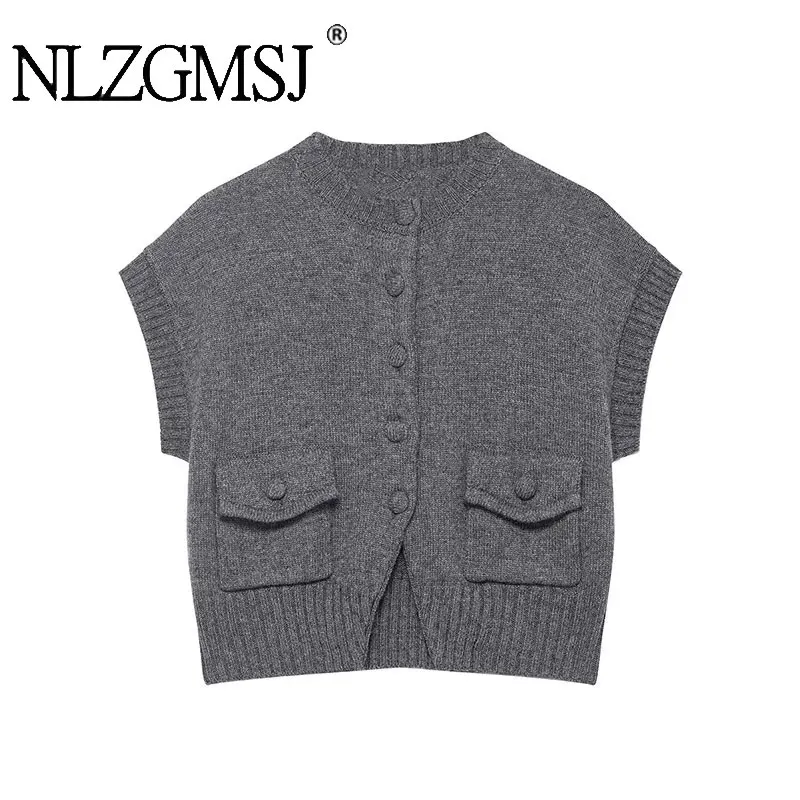 

NLZGMSJ Vintage Casual Chic Women Sweater Solid Short Sleeve Knitted Tops New Fashion 2026 Spring Holiday Sweater