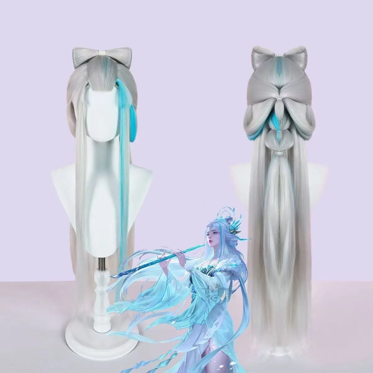 

1 piece simple and easy-to-maintain long straight blue cosplay wig for role-playing parties