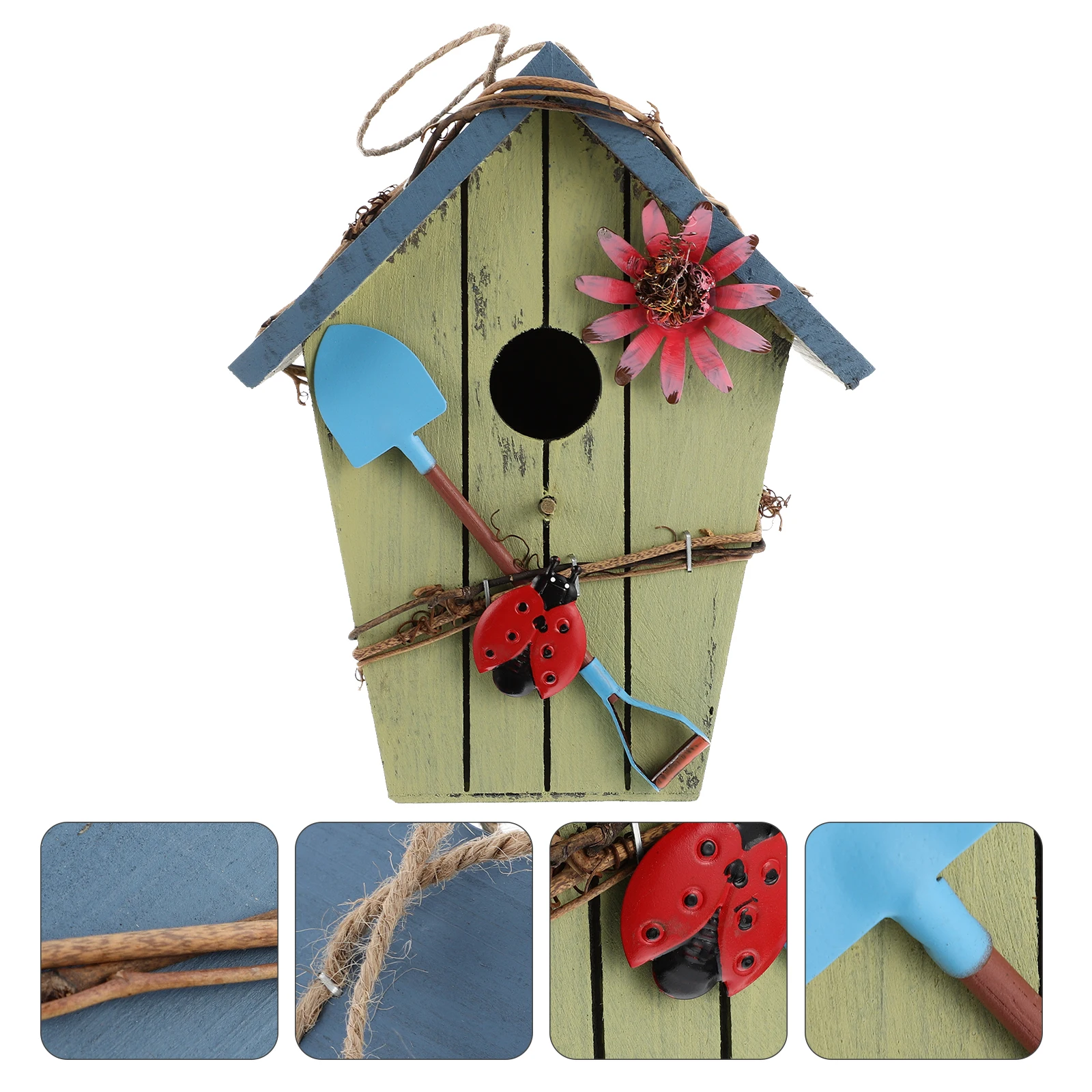 

Wooden House Decorative Birds Shelter Hanging Nest Garden Balcony Outdoor Creative House Rural Style Bird Breeding
