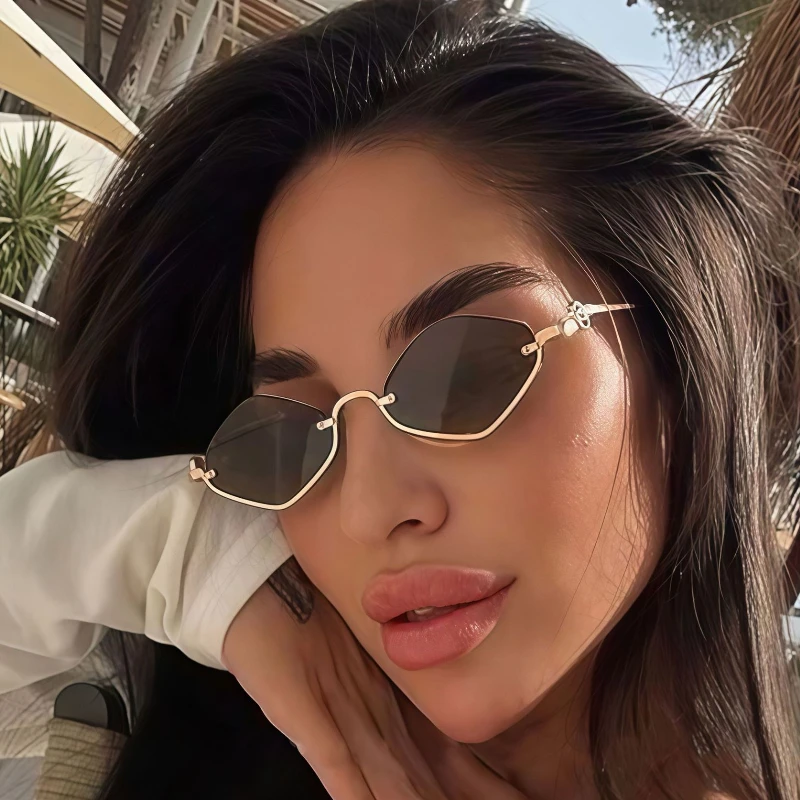 

Metal Women Simple Trend Sunglasses Men 2025 New Half Frame Diamond Shaped Sunglasses Dopamine Small Frame Outdoor Sunglasses