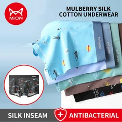 MiiOW 3Pcs Cotton Men Underwear Boxers Mulberry Silk Antibacterial Men's Panties Seamless Breathable Underpants Man Boxers L-5XL