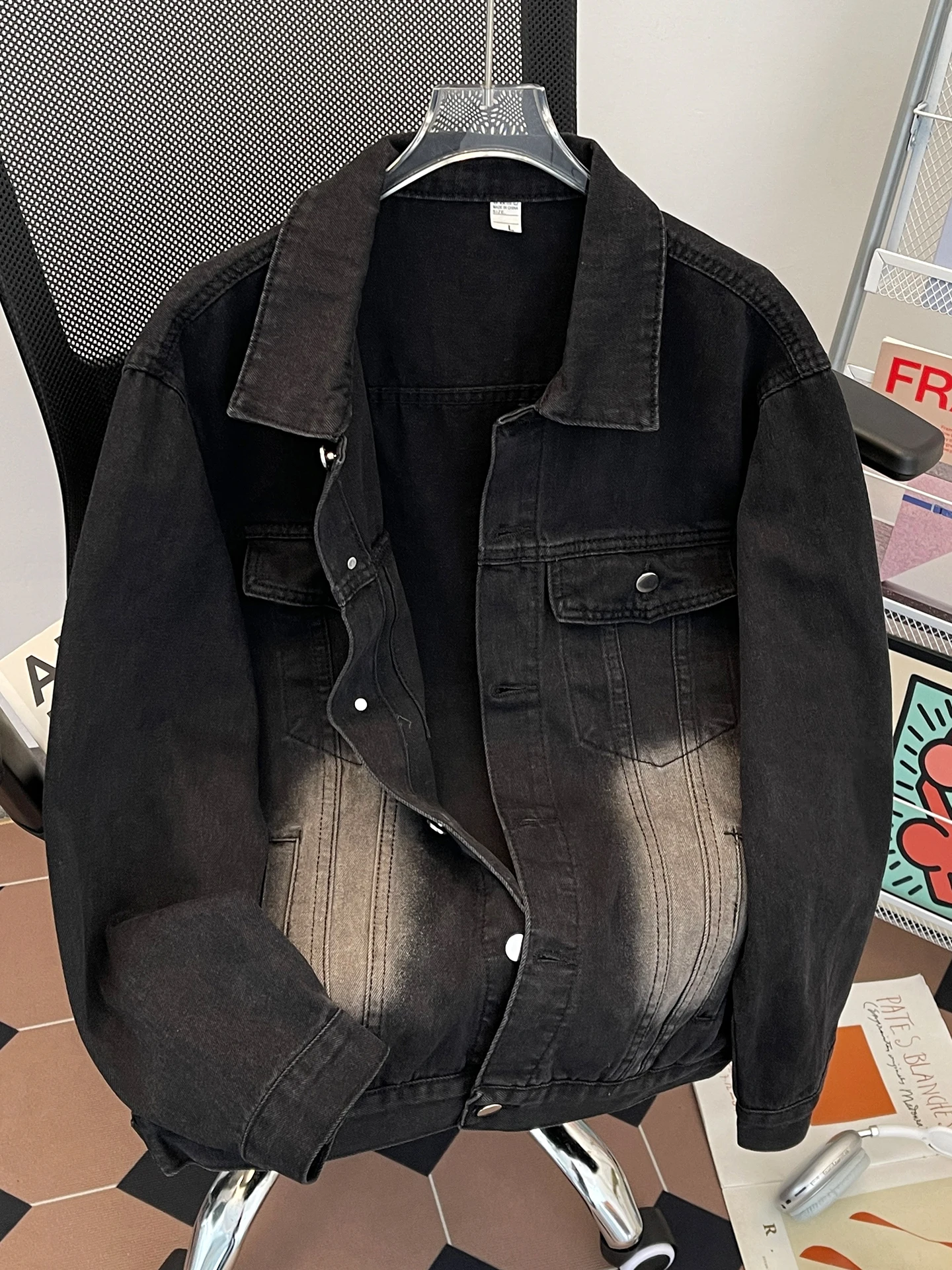 

Waed Denim Jaet Men's Casual Vintage Turn-down Collar Youthful Sle American High Street Trendy Jaet for Travel And Le...