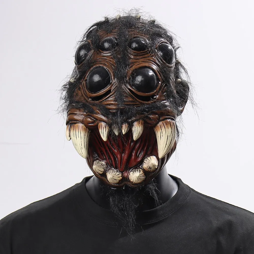 

Creepy Spider Latex Mask Cosplay Scary Animal Spiders Big Eyes Horror Tooth Open Mouth Helmet Halloween Party Costume Props Gift