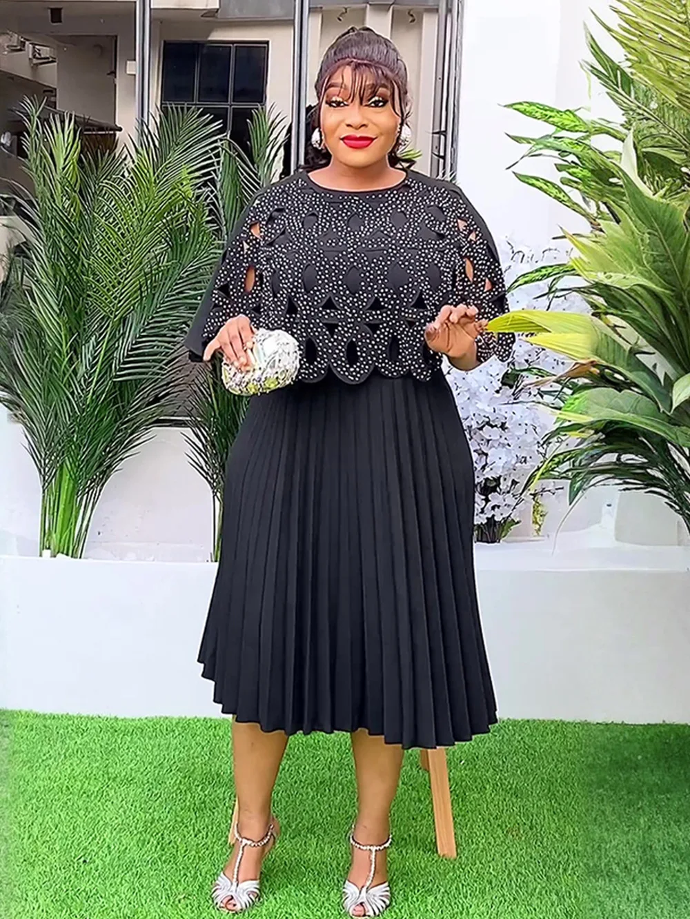 

African Dresses For Women Chiffon Pleated Maxi Robes Party Evening Gowns Elegant Office Ladies Dress TUrkey Africa Clothing