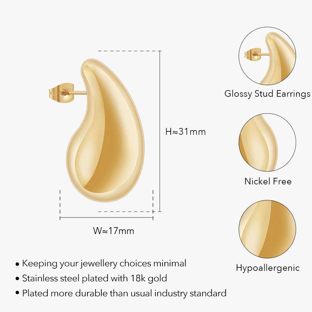 LILIFLOR Latest 18K Gold Plated Stainless Steel Jewelry Glossy Hollow Raindrop Ear Studs For Women Party Gift Earrings E231516