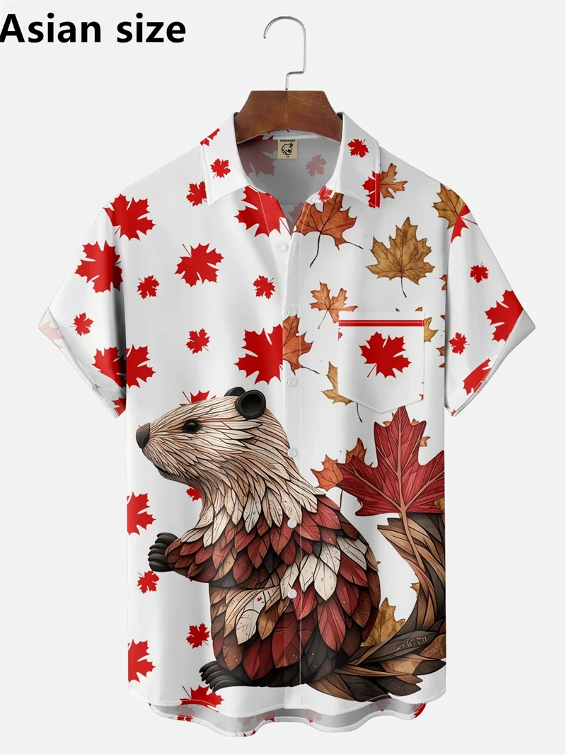 

2025 New Summer Canada Flag Print Hawaiian Shirt Men Women Casual Short Sleeve Button Down Shirts For Men Plus Size Beach Shirt