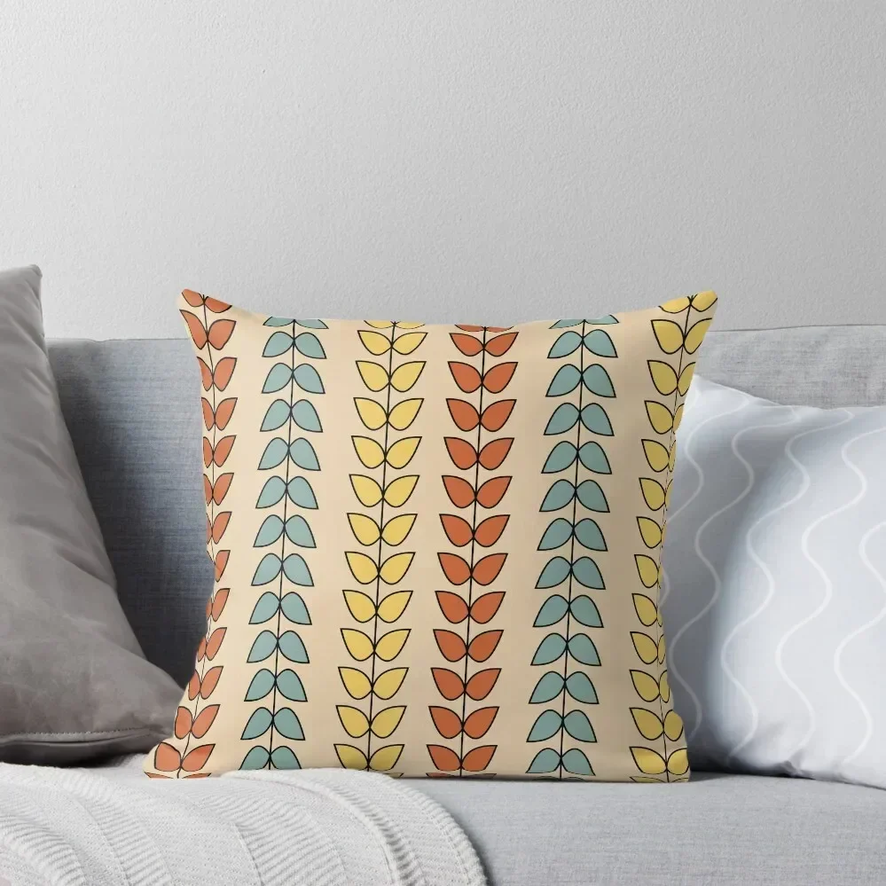 

Leaf Stripe in Retro Colours - Minimalist Botanical Pattern in Burnt Orange, Yellow, Celadon Blue, and Tan Throw Pillow