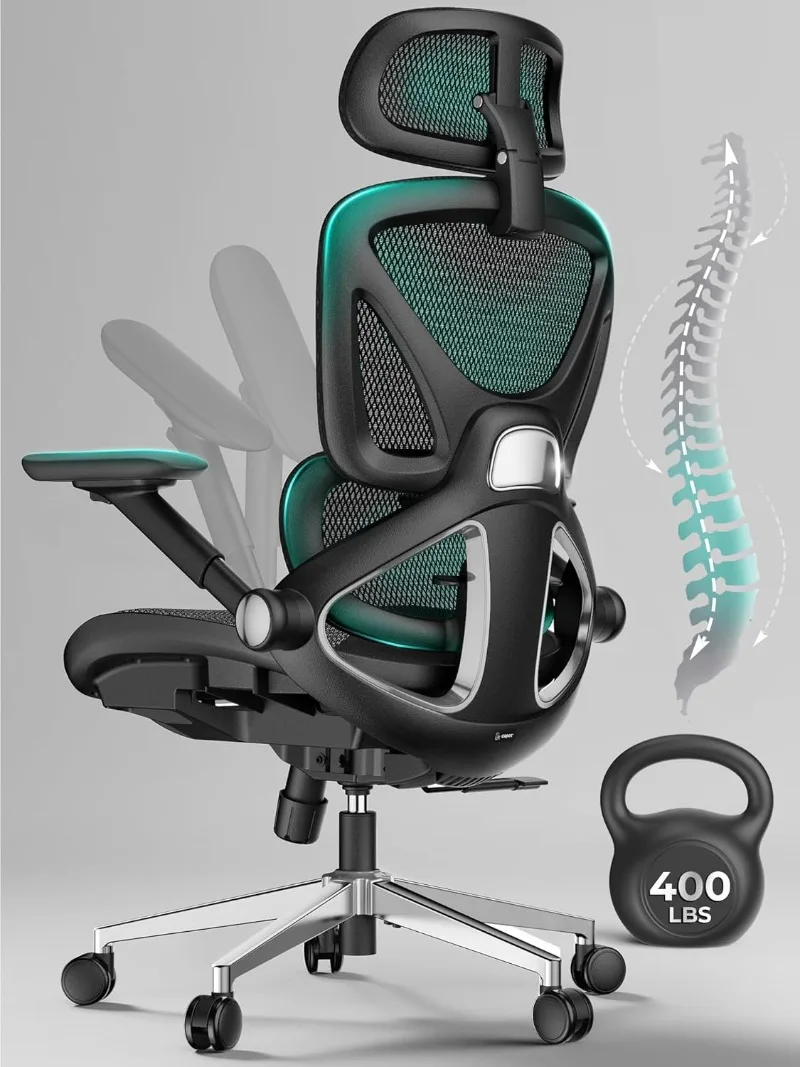 

Mesh Office Chair, Adjustable Lumbar High Back Desk 400lbs, 4D Flip-up Arms, 3-Level Tilt Backrest, 3D