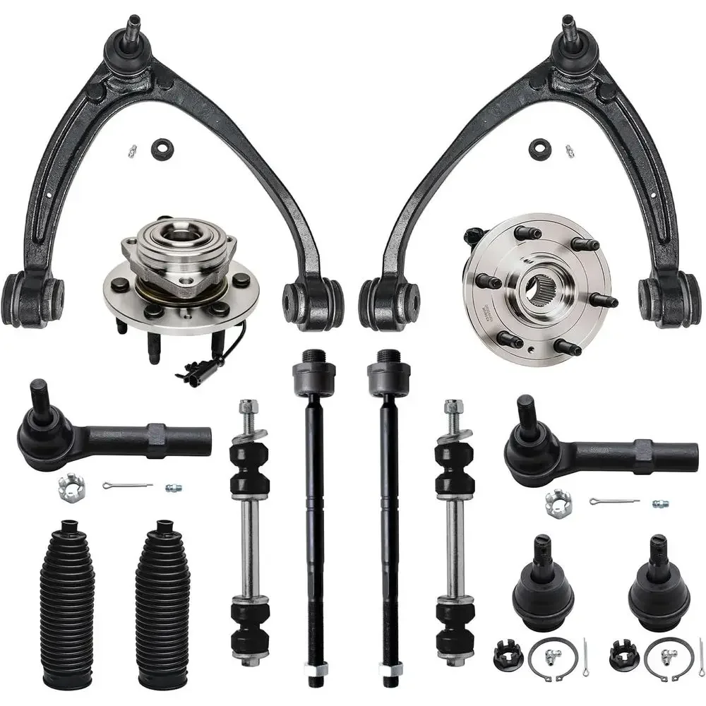 

14-Piece Suspension Kit for 4WD Vehicles - Wheel Bearings, Hubs, Control Arms, Sway Bars, Lower Ball Joints, Tie Rods, Boots
