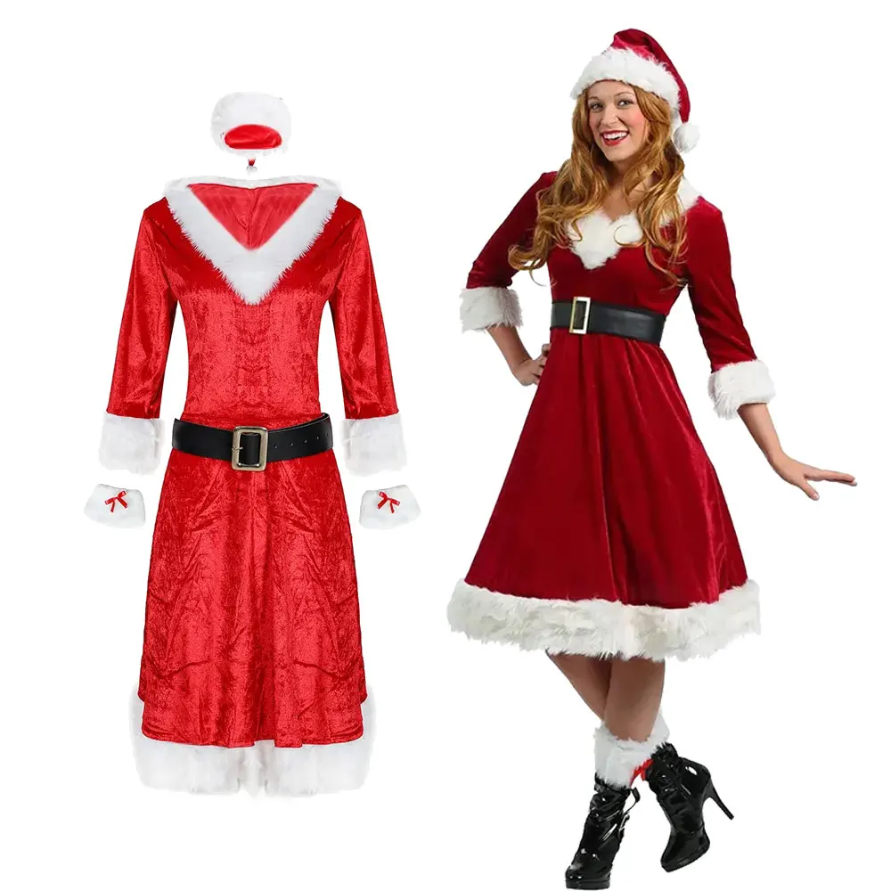

Christmas Deluxe Mrs. Claus Christmas Costume Xmas Party Santa Claus Cosplay Carnival Women Red Dress Performance Costume