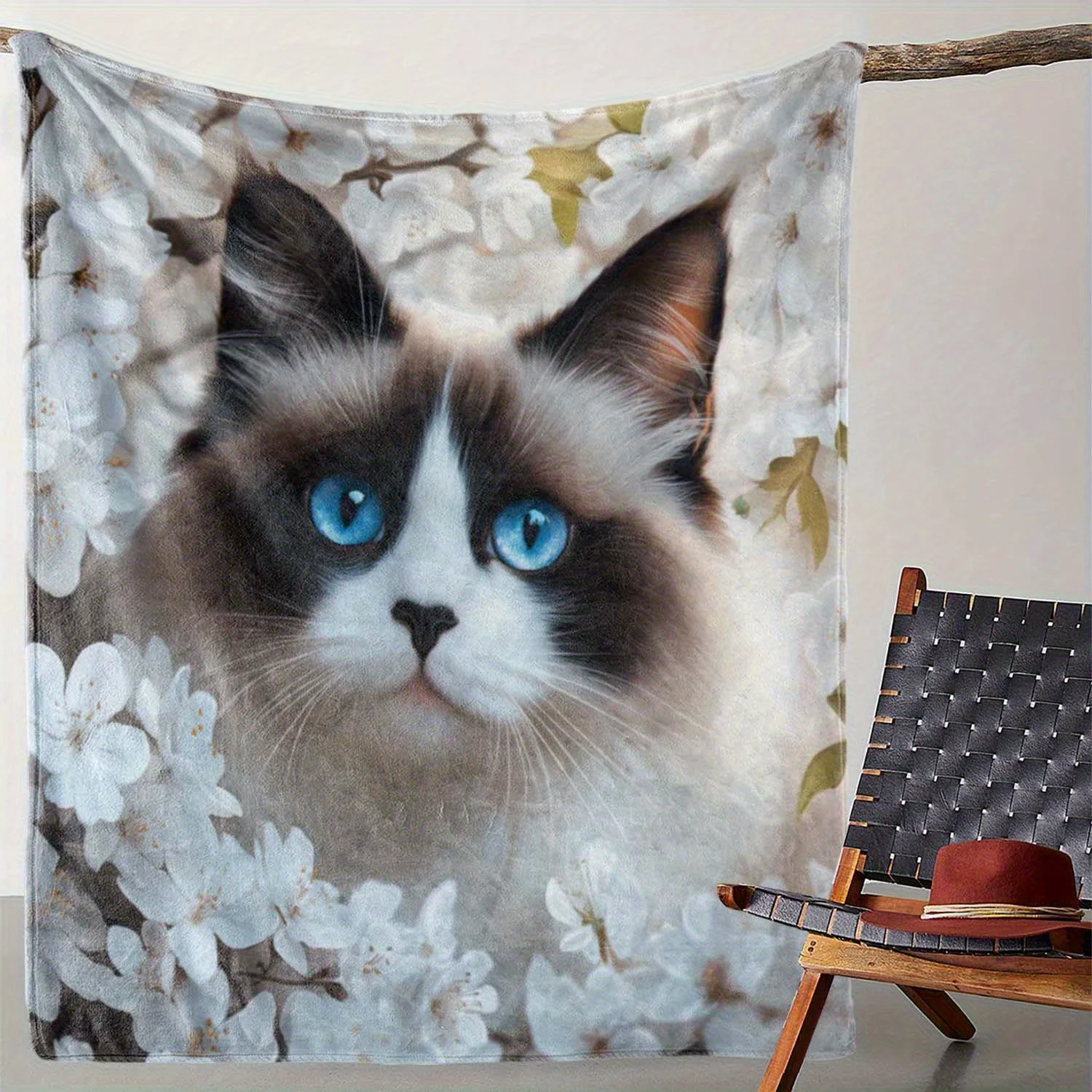 

Винтажное одеяло с цветочным принтом и кошачьим лицом — мягкий теплый фланелевой полиэстер, кровать, автомобиль, офисный декор, подарок для любителей домашних животных
