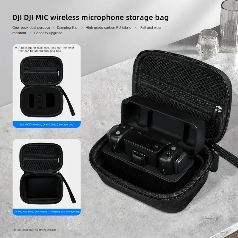 

For DJI Mic Wireless Microphone Storage Bag Damping Liner Protective Inner Tray Portable Hard Shell Box Handbag Strap Hook Kit