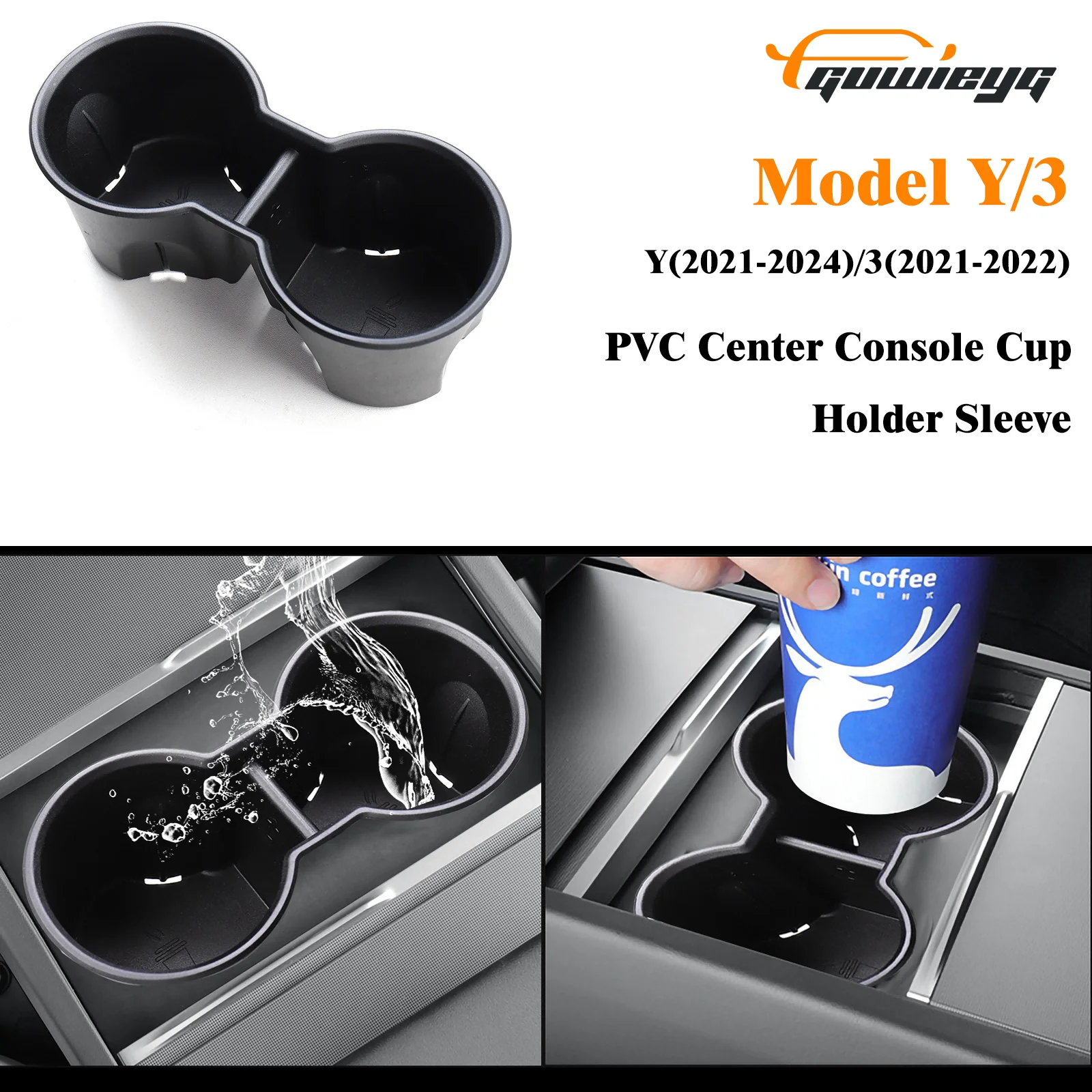 Car Accessories Fit for Tesla Model 3(21-22)/Y(21-24) Custom Soft Silicone Cup Holder Mats  Anti-Slip Easy to Clean