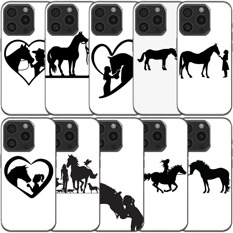 Black Shadow Horse Clear Phone Case For Apple iPhone 12 13 Mini 11 14 15 16 Pro Max Cover XS MAX XR Soft