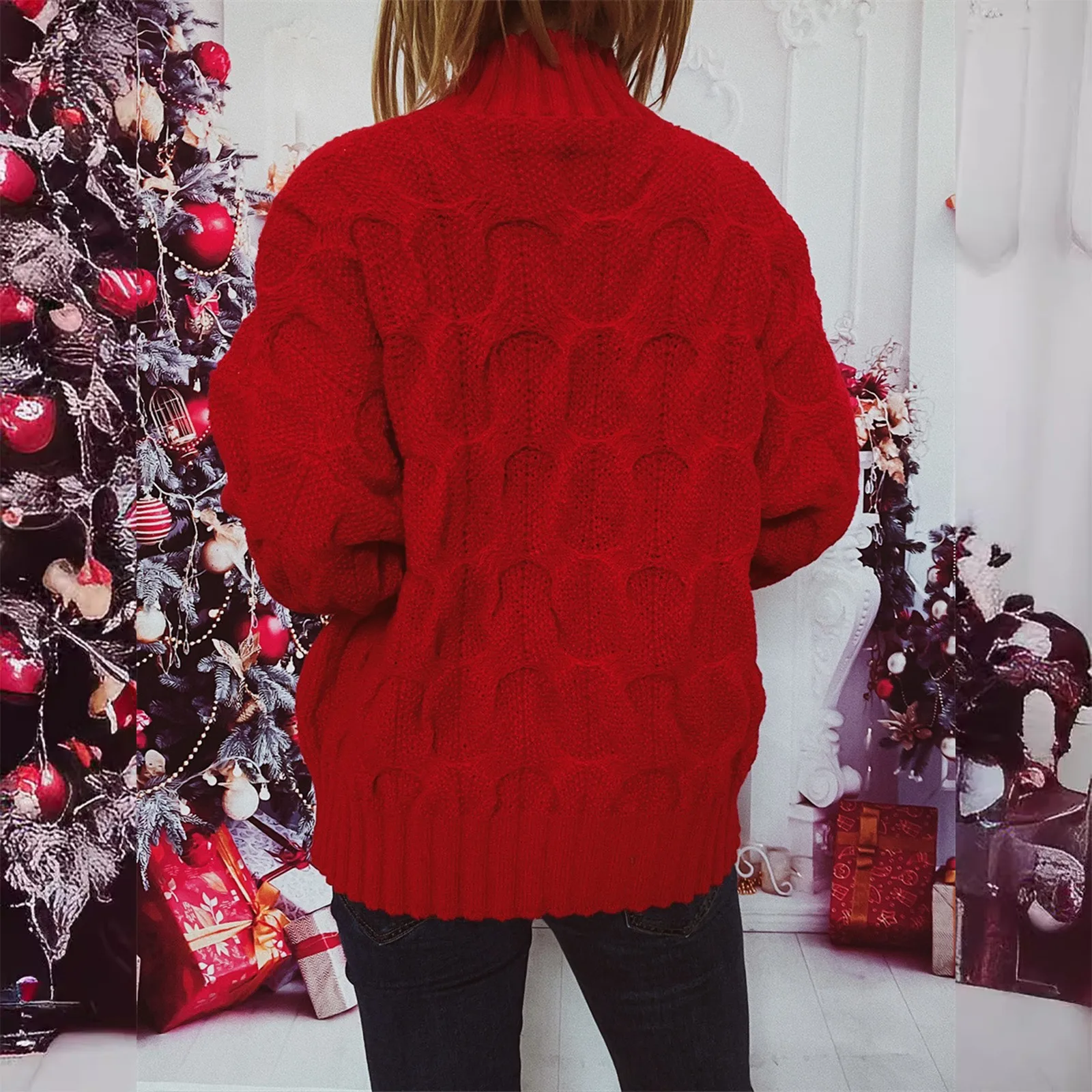 Ladies\' Christmas Fashionable Autumn And Winter Sweater Xmas Loose Round Neck Print Pullover Sweater Knitted Sweater Top 