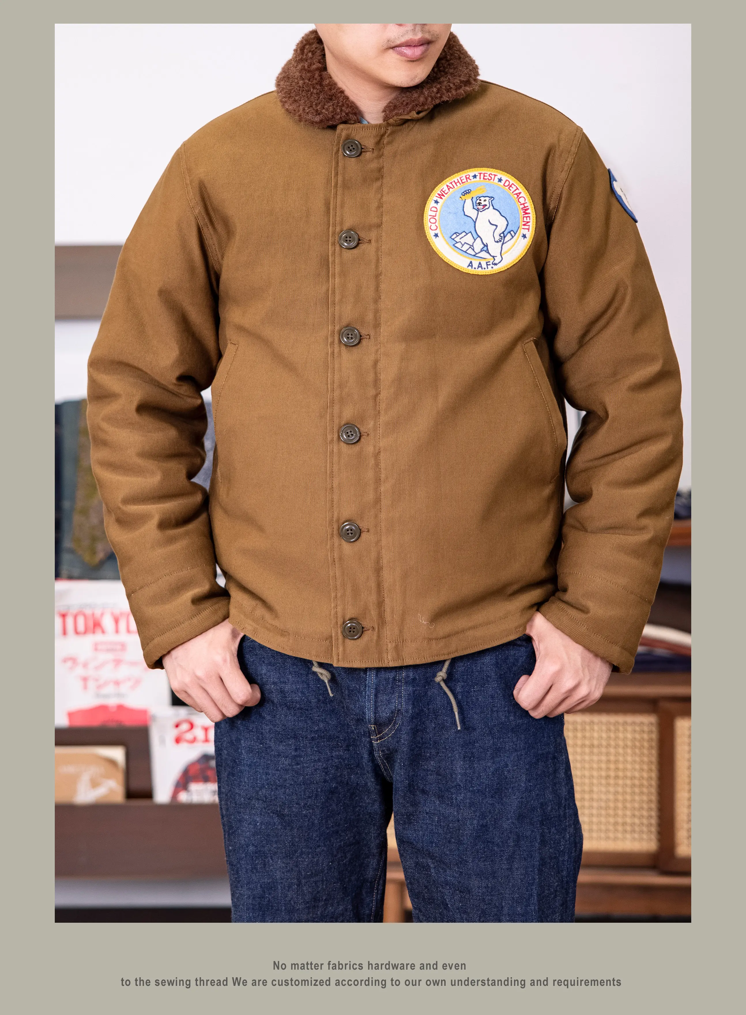 Red Tornado N-1 Deck Jacket Men US Navy Military Coat Loose Fit Thick Wool Lined Vintage Workwear Autumn Winter Outerwear
