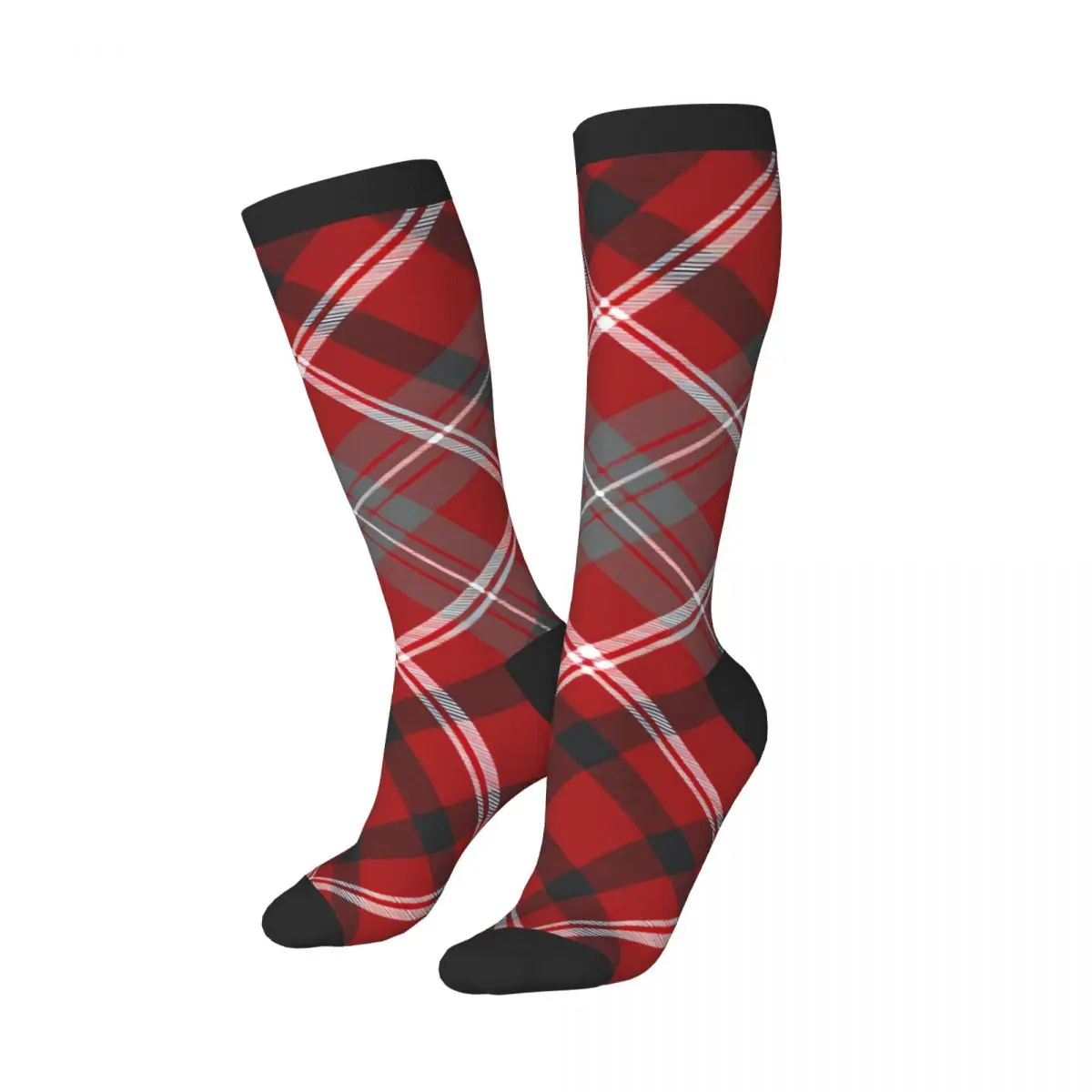 Casual Stockings Red Check Plaid Texture Knee Thigh High Long Socks