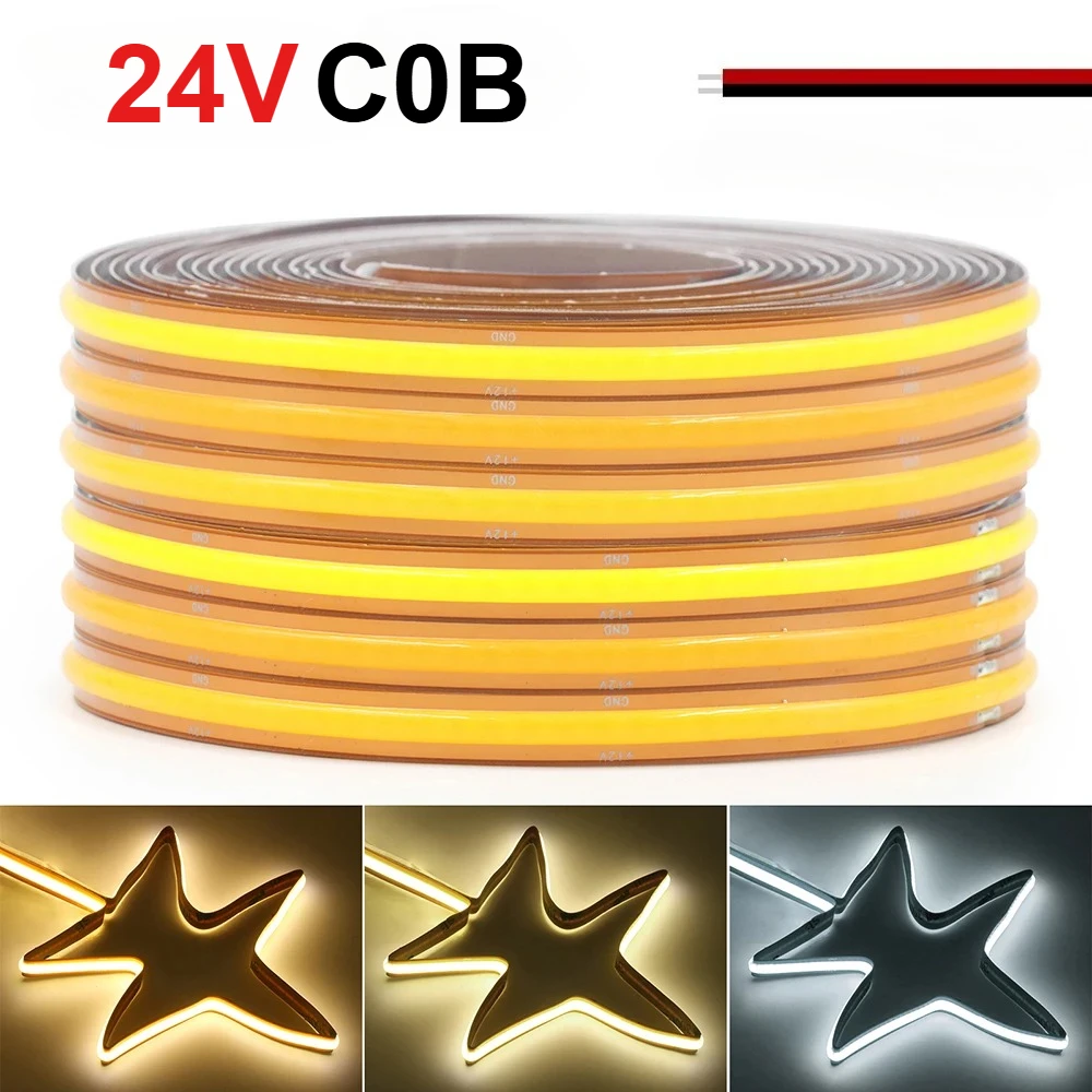 JOYINLED 24V 5m 10m COB LED Strip Light Free Cut 320 672 520 LEDs Flexible Tape Bright Linear Lighting 2700K 3000K 4000K 6000K