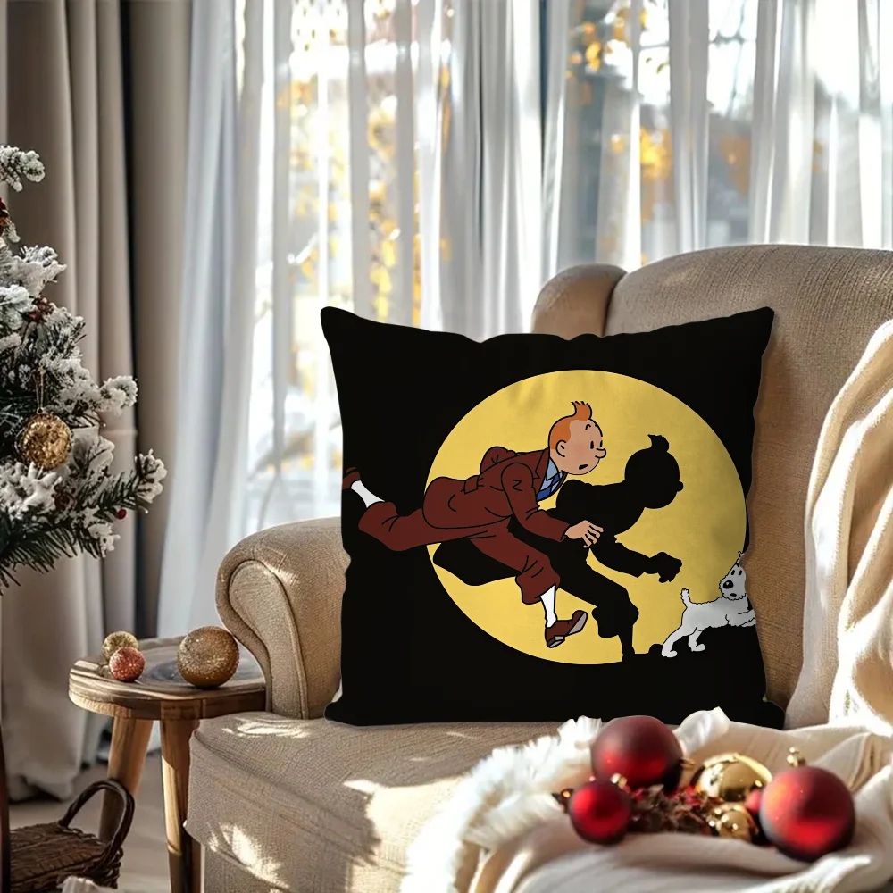 De avonturen van T-Tintin Animatie Kussensloop Vierkant kussen Slaapkamer Bank Vrije tijd Comfort Auto Woonkamer Woondecoratie 40X40