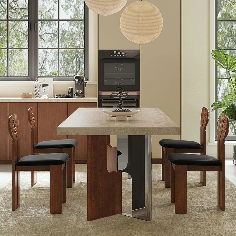 French-Roman travertine rock slab dining table Modern simple medium and ancient rectangular dining table Designer household smal