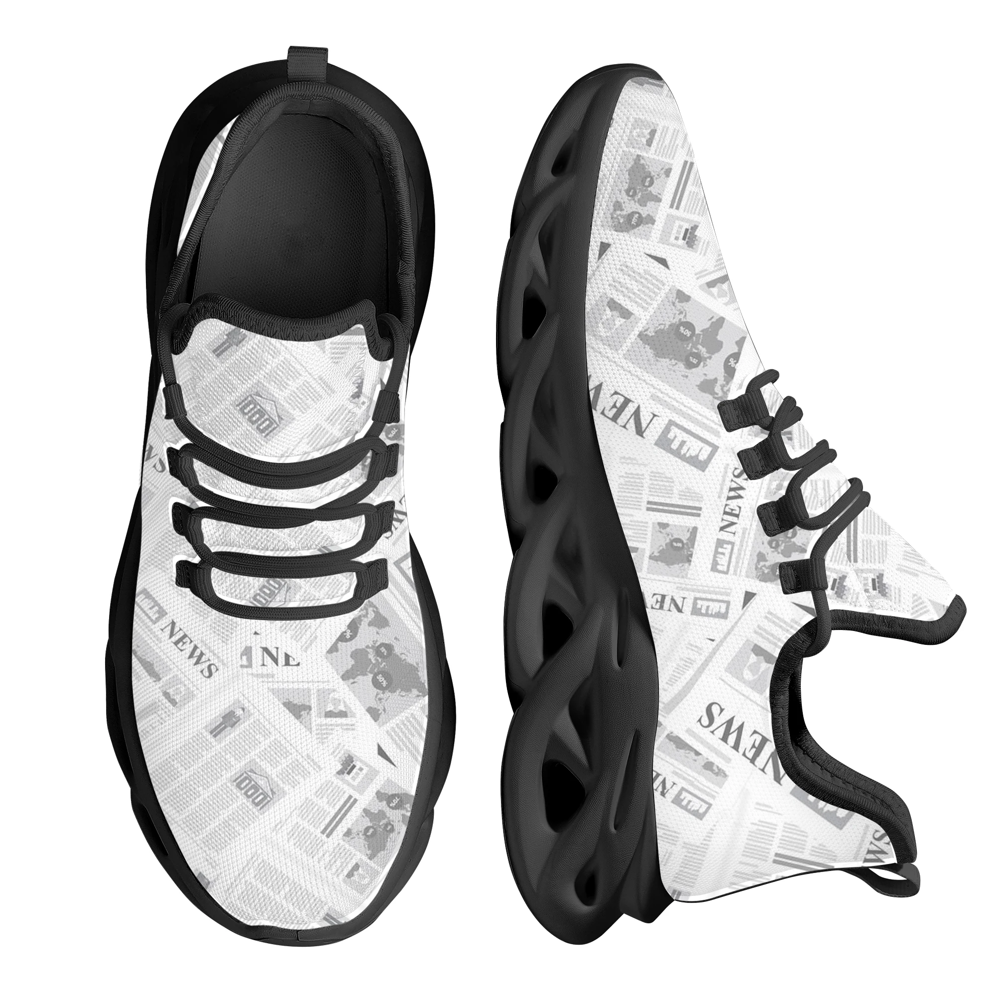 INSTANTARTS Newspaper Design Platform Shoes Lightweight Lace Up Sneakers Tennis Brand Sneakers Casual Running Shoes Footwear