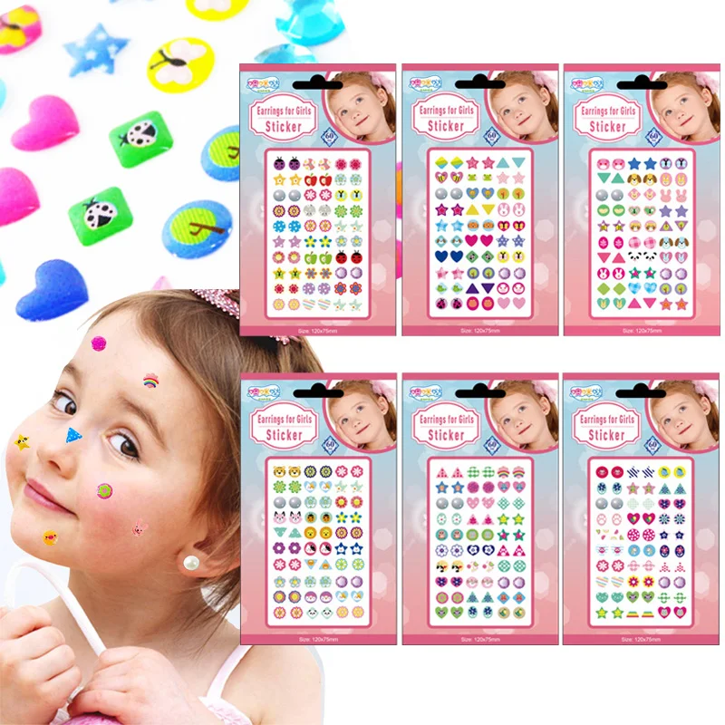 Earrings for Girls Sticker 3D Gem Glitter Shiny Crystal Resin Self-adhesive Earrings Nail Decoration Stickers Children\'s Gift