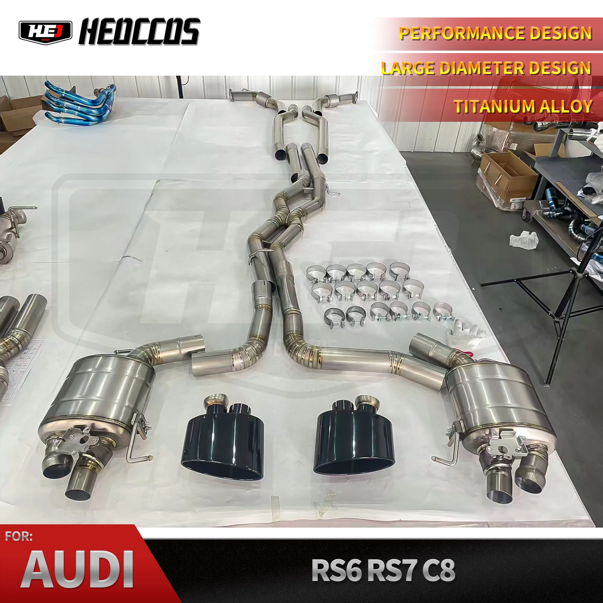 HEO Full Titanium Valved Catback Exhaust and Titanium Front Pipe for Audi RS6/RS7 C8 4.0T 2019-2024 with Carbon Fiber Tips