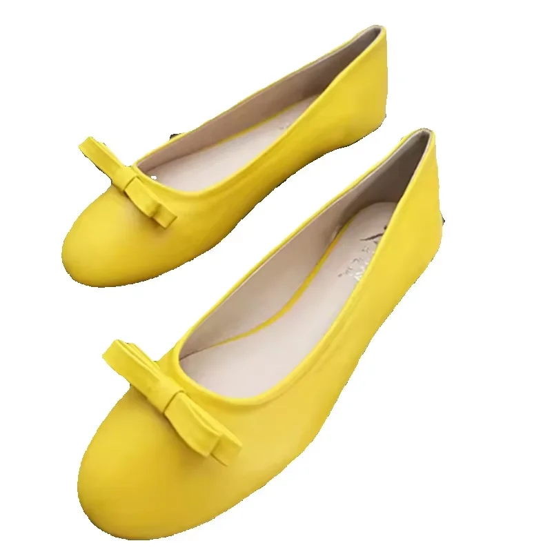 Women Doug Shoes Round Toe Wide Fitting Butterfly-Knot Ballet Flats High Quality PU Hand-Made Slip-On In Big Sizes 48 47 46 33 9